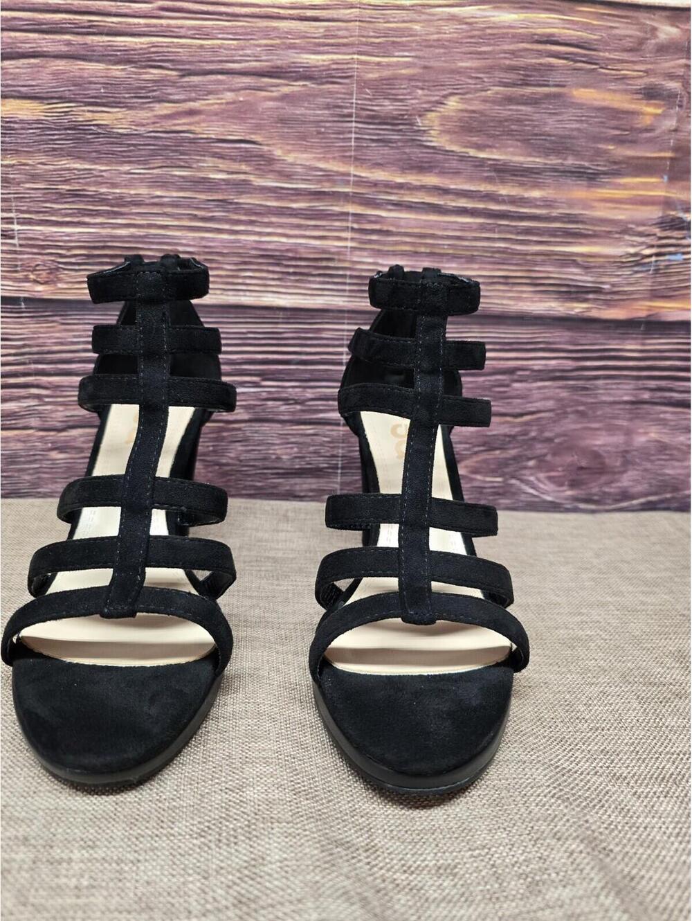 FSJ Women Chunky Mid High Heel Sandals Open Toe T-Strap Pumps Cutout Black 9